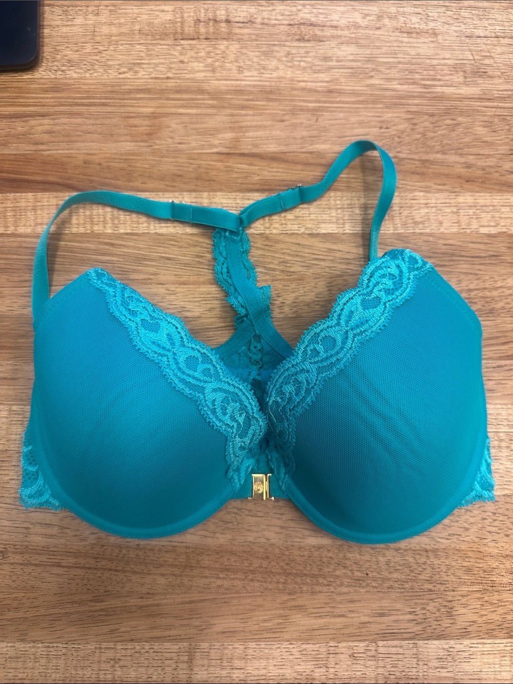 Natori “Feathers” Front Closure Bra, Lined, Turquoise, 32D